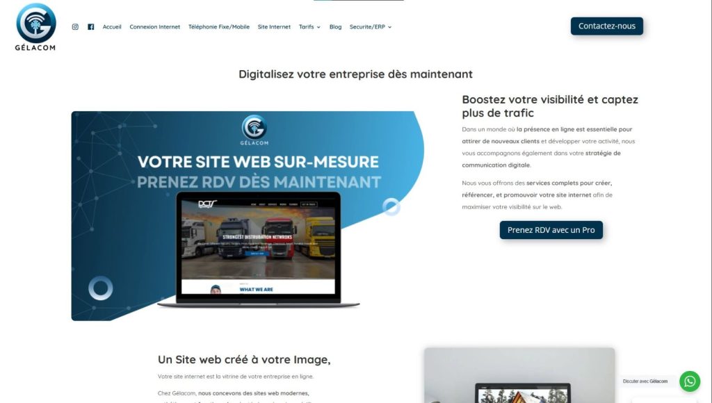 Page de présentation du service de création de site web sur le site d’une entreprise télécom toulousaine